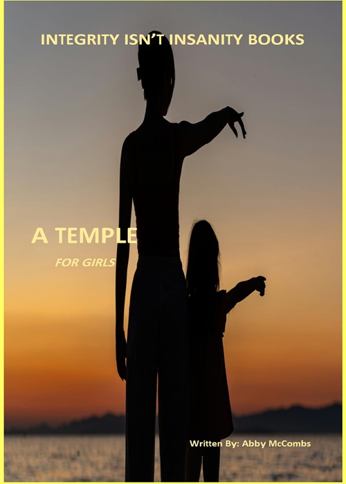 A Temple for Girls Book Cover, featuring a mother and daughter pointing at the sunset, standing on a beach